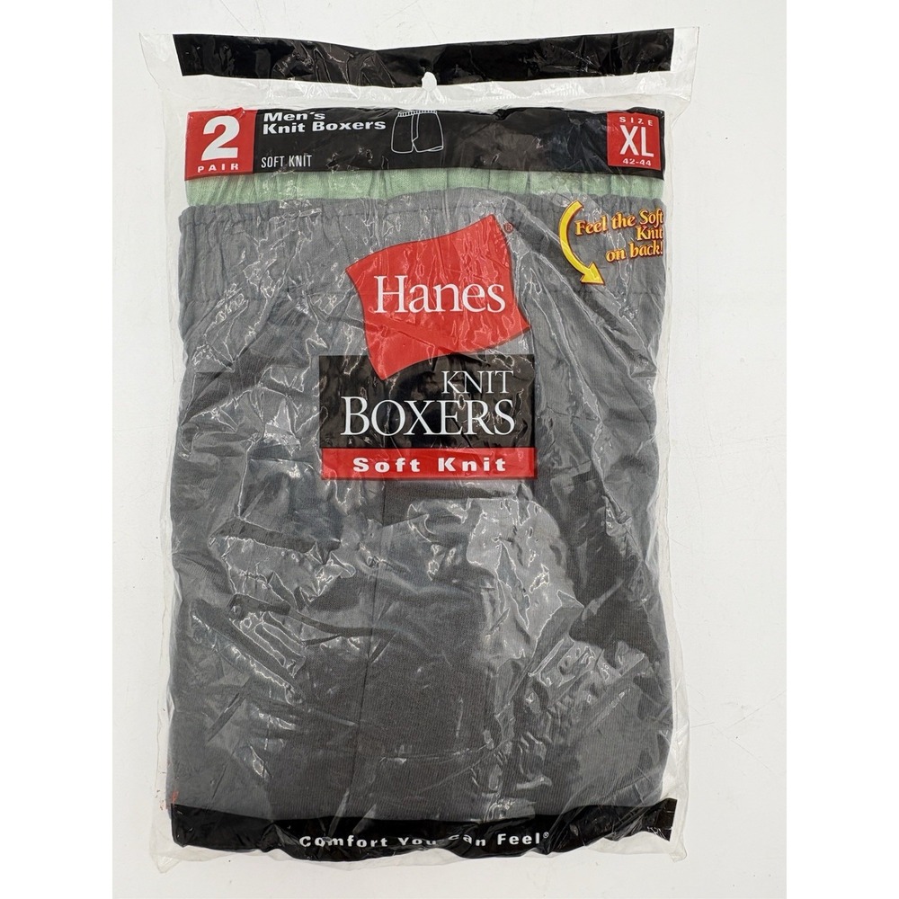 VTG Hanes Knit Boxers‎ Soft Knit 2 Pair Gray Green Sz XL 42-44 Sealed 2002 NOS